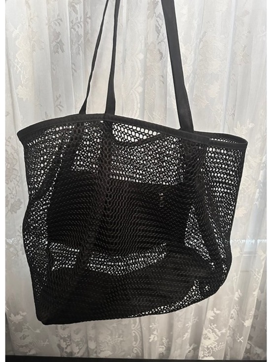 Handbags - Black Mesh Tote Bag with Multiple Pockets | Beach, Pool, Gym, Market Carryall